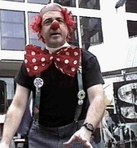 Ben Roberts acing my play A CLOWN, A HAMMER, A BOMB, AND GOD, a play about peace and stopping the Masters of War