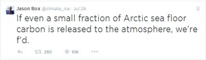 The tweet from Dr. Box on 7/29 on learning of massive Arctic methane plumes.