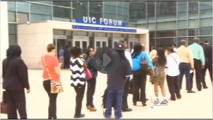Long lines at Chicago Job fair last June. 