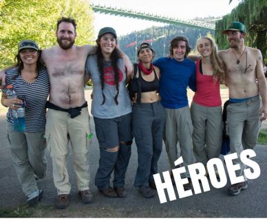 Seven people who hung off a bridge to stop Shell's oil ship.