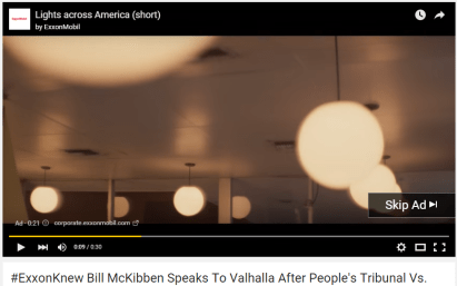 Exxon purchases ad space on YouTube's file of 350.org's People's action against Exxon.