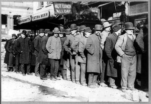 Lines for free soup during the Great Depression. we have 93 million adults not participating in the workforce, but they're home with their wi-fi. 